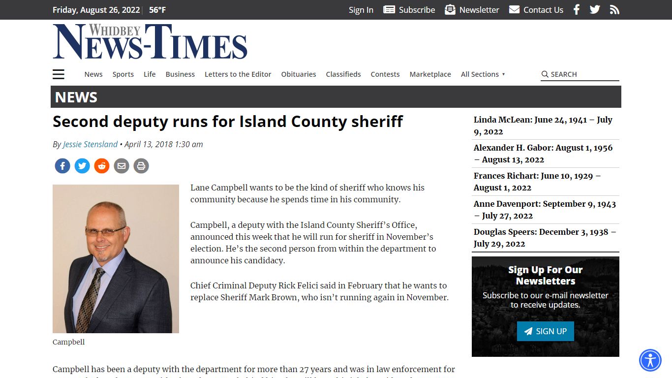 Second deputy runs for Island County sheriff | Whidbey News-Times